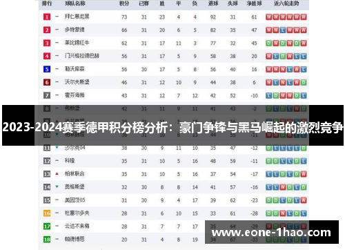 2023-2024赛季德甲积分榜分析：豪门争锋与黑马崛起的激烈竞争